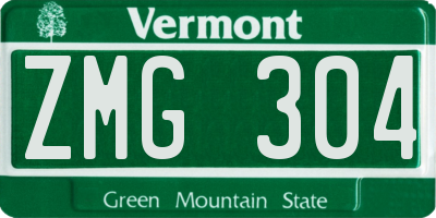 VT license plate ZMG304