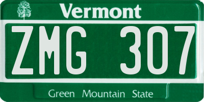 VT license plate ZMG307