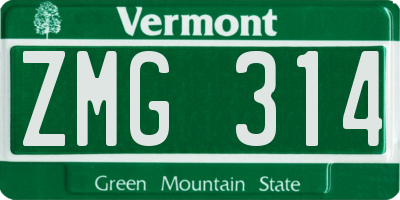 VT license plate ZMG314