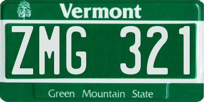 VT license plate ZMG321