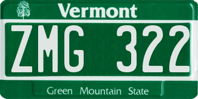VT license plate ZMG322
