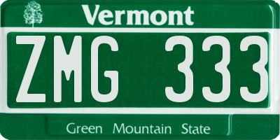 VT license plate ZMG333