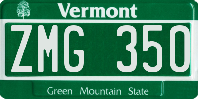VT license plate ZMG350