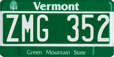 VT license plate ZMG352