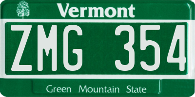 VT license plate ZMG354