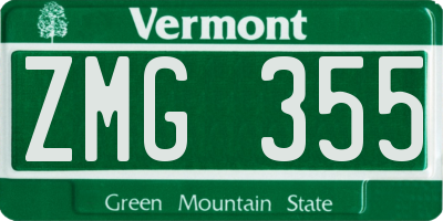 VT license plate ZMG355