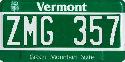 VT license plate ZMG357