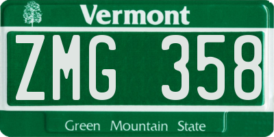 VT license plate ZMG358