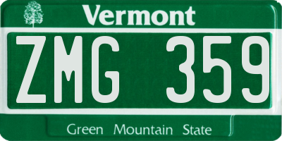 VT license plate ZMG359