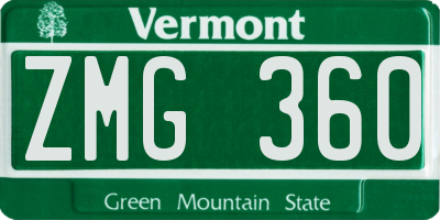 VT license plate ZMG360