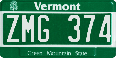 VT license plate ZMG374