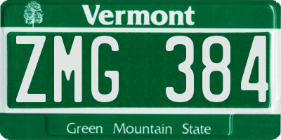VT license plate ZMG384