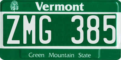 VT license plate ZMG385