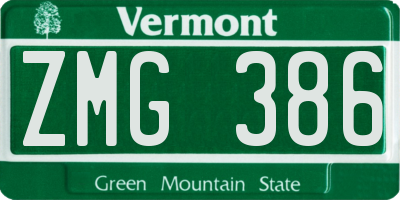 VT license plate ZMG386