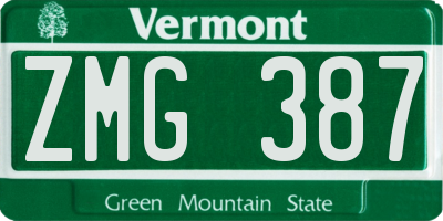 VT license plate ZMG387