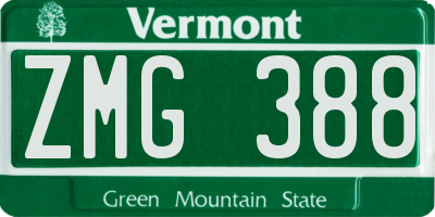 VT license plate ZMG388