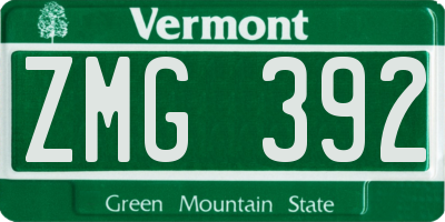 VT license plate ZMG392
