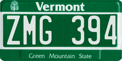 VT license plate ZMG394