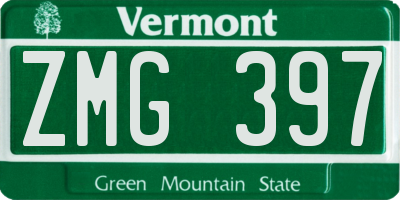 VT license plate ZMG397