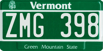 VT license plate ZMG398