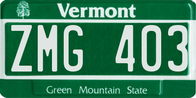 VT license plate ZMG403