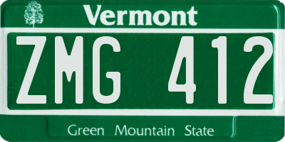 VT license plate ZMG412
