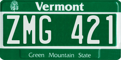 VT license plate ZMG421