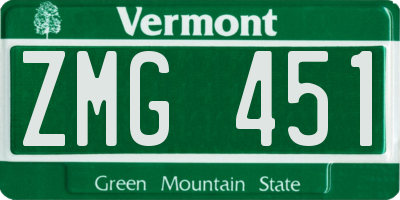 VT license plate ZMG451