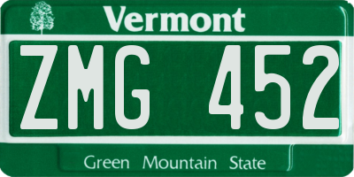 VT license plate ZMG452