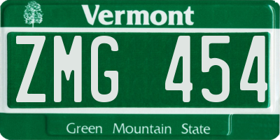VT license plate ZMG454