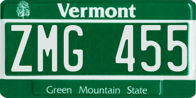 VT license plate ZMG455