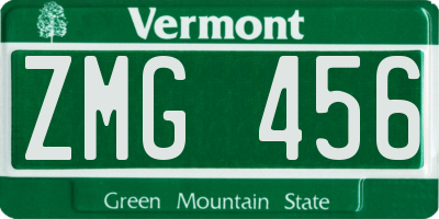 VT license plate ZMG456