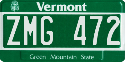 VT license plate ZMG472
