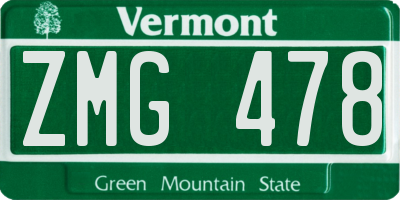 VT license plate ZMG478