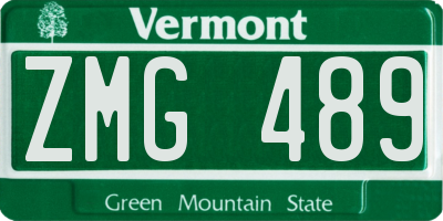 VT license plate ZMG489