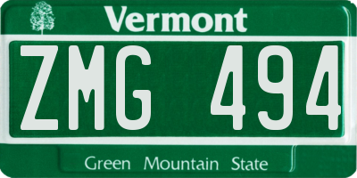 VT license plate ZMG494
