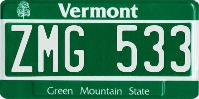 VT license plate ZMG533