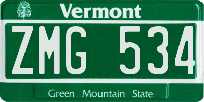 VT license plate ZMG534