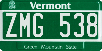 VT license plate ZMG538