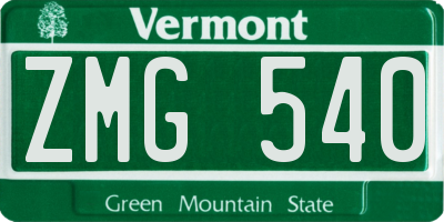 VT license plate ZMG540