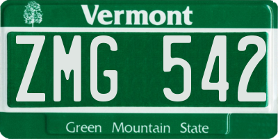 VT license plate ZMG542