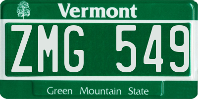 VT license plate ZMG549