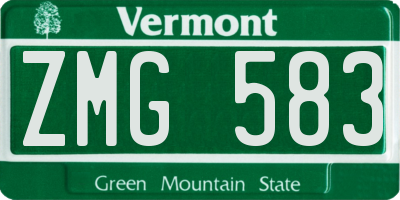 VT license plate ZMG583