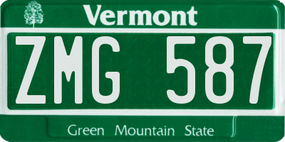 VT license plate ZMG587