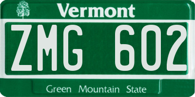 VT license plate ZMG602