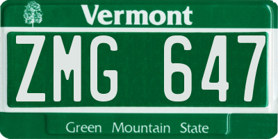 VT license plate ZMG647