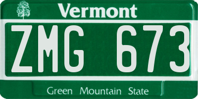 VT license plate ZMG673