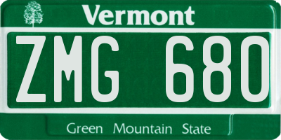VT license plate ZMG680