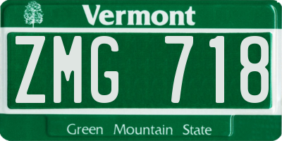 VT license plate ZMG718