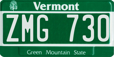 VT license plate ZMG730